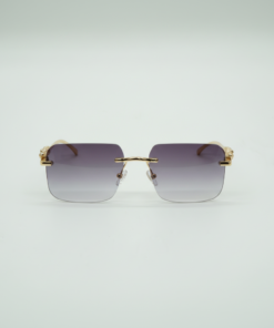 Occhiali da sole rimless quadrati viola con dettagli gioiello