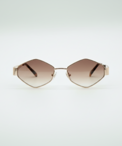 Occhiali da sole esagonali oro rosa con lenti marroni sfumate